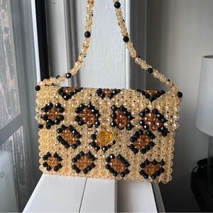 Susan Alexandra Leopard Beaded Bag | Tan and Black | No Longer Sold | Designer